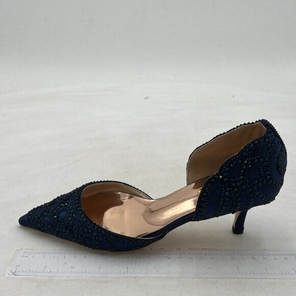 XYD Women's Pumps, Elegant Pointed Toe, D'Orsay Kitten Low Heels, Rhinestone - Picture 2 of 8